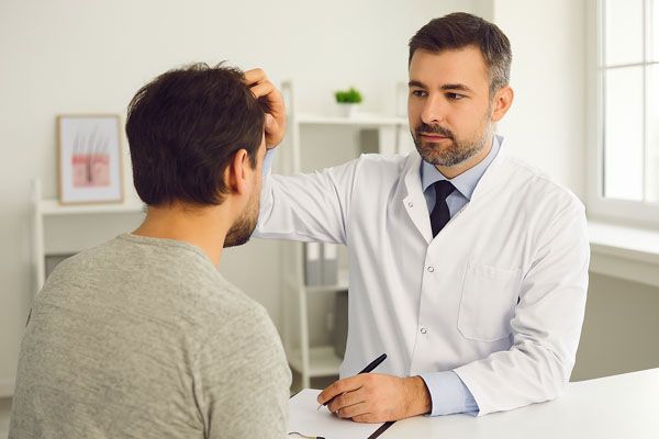 tricologo Milano in consultazione con paziente per problemi capelli