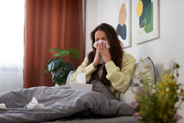 donna che soffre di allergia ai fiori